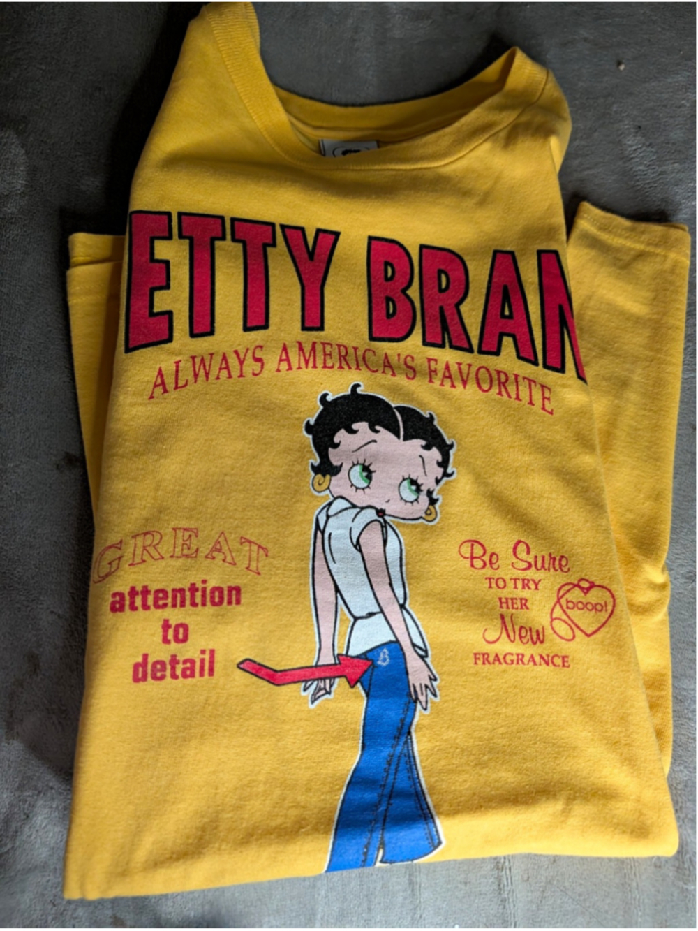 Betty Boop Betty Brand Yellow Graphic T Shirt L Freeze Vintage Y2K Retro Tee nos